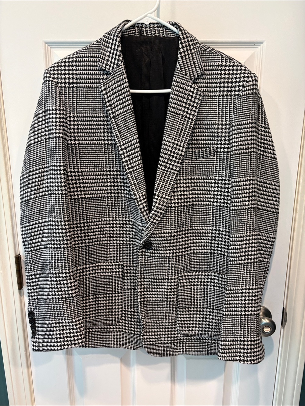 Men's Black & White Glen Plaid Sport Coat Blazer